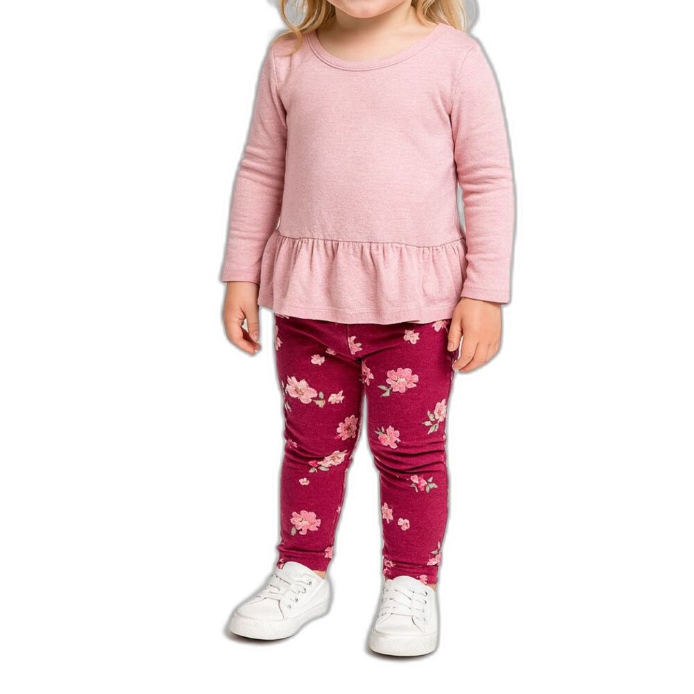 🔥 5 for $30 🔥 Jumping Beans Girls’ Pink Ruffle Top and Floral Leggings | 3T
